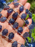 10 Pcs Iolite Carved Gemstone Beads, Natural Iolite Flower Carving Pear Shape Beads for Jewelry Making, 13.5x9mm - 14x10mm