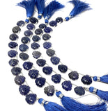 10 Pcs Iolite Carved Gemstone Beads, Natural Iolite Flower Carving Heart Shape Beads for Jewelry Making, 11.5mm - 12mm