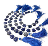 10 Pcs Iolite Carved Gemstone Beads, Natural Iolite Flower Carving Heart Shape Beads for Jewelry Making, 11.5mm - 12mm