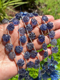 10 Pcs Iolite Carved Gemstone Beads, Natural Iolite Flower Carving Heart Shape Beads for Jewelry Making, 11.5mm - 12mm
