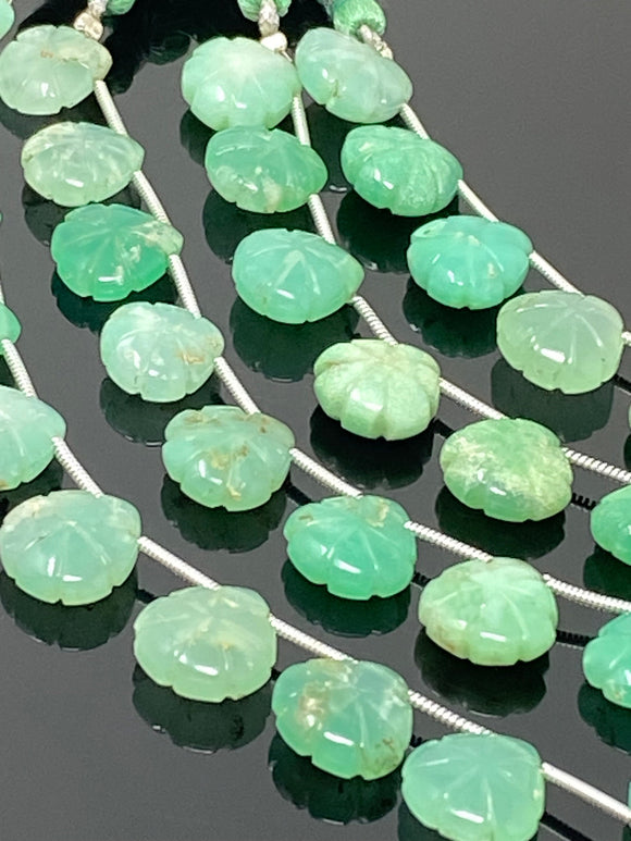 10 Pcs Chrysoprase Carved Gemstone Beads, Natural Chrysoprase Flower Carving Heart Shape Beads for Jewelry Making, 11.5mm - 12mm