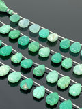 10 Pcs Chrysoprase Carved Gemstone Beads, Natural Chrysoprase Flower Carving Pear Shape Beads for Jewelry Making, 14x10mm