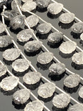 10 Pcs Black Rutile Carved Gemstone Beads, Black Rutilated Quartz Flower Carving Beads for Jewelry Making, 13x9mm - 14x10mm