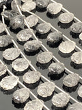 10 Pcs Black Rutile Carved Gemstone Beads, Black Rutilated Quartz Flower Carving Beads for Jewelry Making, 13x9mm - 14x10mm