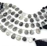 10 Pcs Black Rutile Carved Gemstone Beads, Black Rutilated Quartz Flower Carving Beads for Jewelry Making, 13x9mm - 14x10mm
