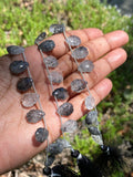 10 Pcs Black Rutile Carved Gemstone Beads, Black Rutilated Quartz Flower Carving Beads for Jewelry Making, 13x9mm - 14x10mm