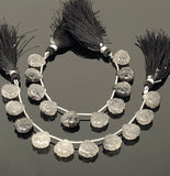 10 Pcs Black Rutile Carved Gemstone Beads, Black Rutilated Quartz Flower Carving Beads Heart Shape for Jewelry Making, 12x12mm