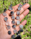 10 Pcs Black Rutile Carved Gemstone Beads, Black Rutilated Quartz Flower Carving Beads Heart Shape for Jewelry Making, 12x12mm