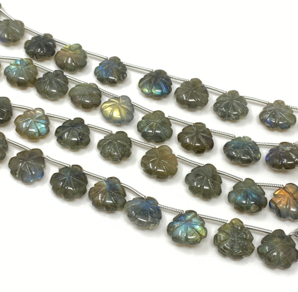 10 Pcs Labradorite Carved Gemstone Beads, Labradorite Flower Carving Heart Shape Beads for Jewelry Making, 12x12mm