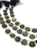10 Pcs Labradorite Carved Gemstone Beads, Labradorite Flower Carving Heart Shape Beads for Jewelry Making, 12x12mm