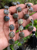 10 Pcs Labradorite Carved Gemstone Beads, Labradorite Flower Carving Heart Shape Beads for Jewelry Making, 12x12mm