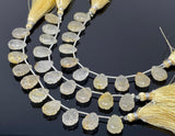 10 Pcs Golden Rutile Carved Gemstone Beads, Golden Yellow Rutilated Quartz Flower Carving Beads for Jewelry Making, 14x10mm - 14.5x10mm