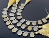10 Pcs Golden Rutile Carved Gemstone Beads, Golden Yellow Rutilated Quartz Flower Carving Beads for Jewelry Making, 14x10mm - 14.5x10mm
