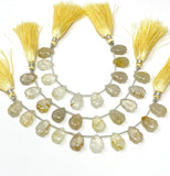 10 Pcs Golden Rutile Carved Gemstone Beads, Golden Yellow Rutilated Quartz Flower Carving Beads for Jewelry Making, 14x10mm - 14.5x10mm
