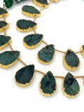10 Pcs Emerald Electroplated Slice Beads, Emerald Gemstone Wholesale Beads 14x9mm - 15x9.5mm