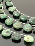 10 Pcs Emerald Carved Gemstone Beads, Natural Emerald Flower Carving Heart Shape Beads for Jewelry Making, 12x12mm