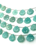 10 Pcs Amazonite Carved Gemstone Beads, Peruvian Amazonite Flower Carving Heart Shape Beads for Jewelry Making, 12x12mm