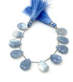 10 Pcs Blue Opal Carved Gemstone Beads, Blue Opal Flower Carving Pear Shape Beads for Jewelry Making, 14x10mm
