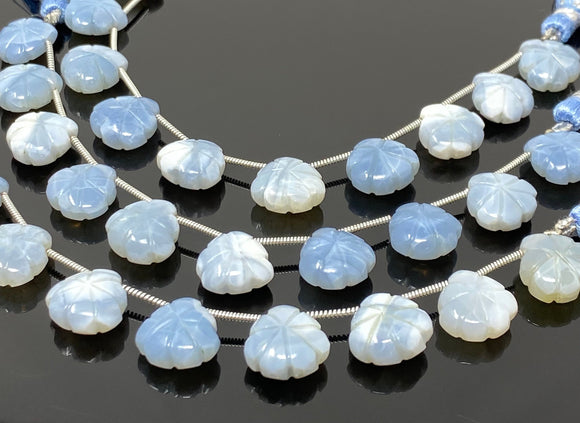 10 Pcs Blue Opal Carved Gemstone Beads, Blue Opal Flower Carving Heart Shape Beads for Jewelry Making, 12x12mm