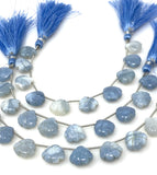 10 Pcs Blue Opal Carved Gemstone Beads, Blue Opal Flower Carving Heart Shape Beads for Jewelry Making, 12x12mm