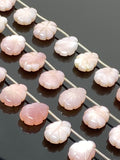 10 Pcs Pink Opal Carved Gemstone Beads, Pink Opal Flower Carving Pear Shape Beads for Jewelry Making, 14x10mm