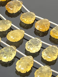 Citrine Carved Gemstone Beads, Citrine Flower Carving Pear Shape Beads for Jewelry Making, 14x10mm