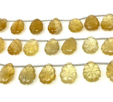 Citrine Carved Gemstone Beads, Citrine Flower Carving Pear Shape Beads for Jewelry Making, 14x10mm