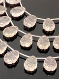 10 Pcs Rose Quartz Carved Gemstone Beads, Rose Quartz Flower Carving Pear Shape Beads for Jewelry Making, 14x10mm
