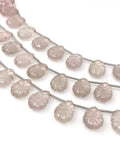 10 Pcs Rose Quartz Carved Gemstone Beads, Rose Quartz Flower Carving Pear Shape Beads for Jewelry Making, 14x10mm