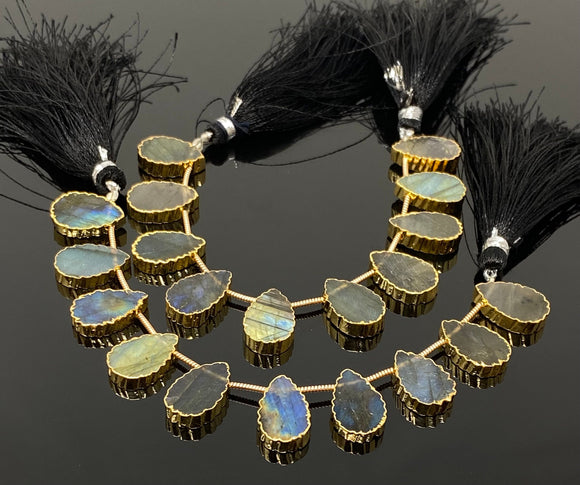 10 Pcs Labradorite Electroplated Slice Beads, Labradorite Gemstone Wholesale Beads 14x9mm - 15x10mm