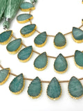 10 Pcs Amazonite Electroplated Slice Beads, Peruvian Amazonite Gemstone Wholesale Beads 14x9mm - 15x10mm