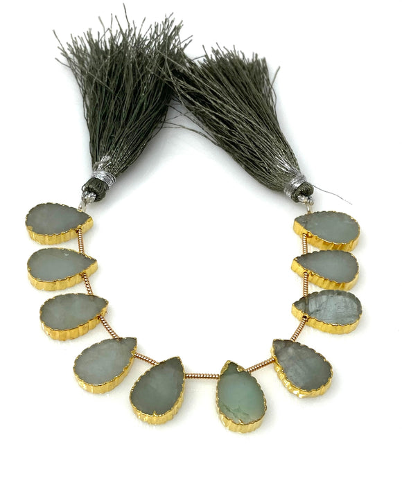 10 Pcs Aquamarine Electroplated Slice Beads, Aquamarine Gemstone Wholesale Beads 14x9mm - 15x10mm