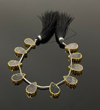 10 Pcs Black Rutile Electroplated Slice Beads, Black Rutilated Quartz Gemstone Wholesale Beads 14x9mm - 15x10mm
