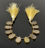 10 Pcs Yellow Rutile Electroplated Slice Beads, Golden Rutilated Quartz Gemstone Wholesale Beads 14x9mm - 15x10mm