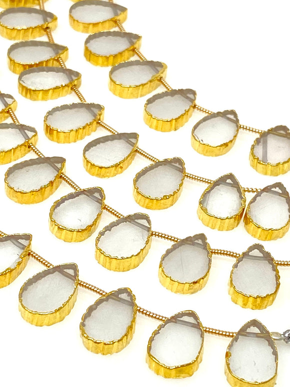 10 Pcs Natural Crystal Quartz Gold Electroplated Slice Beads, Crystal Quartz Gemstone Wholesale Beads 14x9mm - 15x10mm