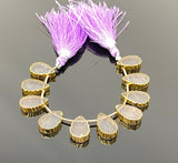 10 Pcs Rose Quartz Gold Electroplated Slice Beads, Natural Rose Quartz Gemstone Wholesale Beads 14x9mm - 15x10mm