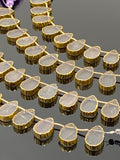 10 Pcs Rose Quartz Gold Electroplated Slice Beads, Natural Rose Quartz Gemstone Wholesale Beads 14x9mm - 15x10mm