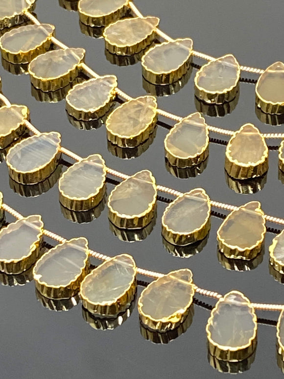 10 Pcs Citrine Electroplated Slice Beads, Citrine Gemstone Wholesale Beads 14x9mm - 15x10mm