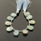 Aquamarine Carved Gemstone Beads, Aquamarine Flower Carving Pear Shape Beads for Jewelry Making, 14x10mm