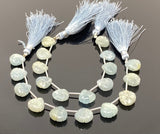 10 Pcs Aquamarine Carved Gemstone Beads, Aquamarine Flower Carving Pear Shape Beads for Jewelry Making, 12mm - 12.5mm