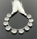 10 Pcs Clear Quartz Carved Gemstone Beads, Clear Quartz Flower Carving Heart Shape Beads for Jewelry Making, 12x12mm