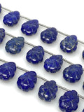 10 Pcs Lapis Lazuli Carved Gemstone Beads, Natural Lapis Lazuli Flower Carving Pear Shape Beads for Jewelry Making, 14x10mm