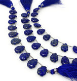 10 Pcs Lapis Lazuli Carved Gemstone Beads, Natural Lapis Lazuli Flower Carving Pear Shape Beads for Jewelry Making, 14x10mm