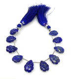 10 Pcs Lapis Lazuli Carved Gemstone Beads, Natural Lapis Lazuli Flower Carving Pear Shape Beads for Jewelry Making, 14x10mm