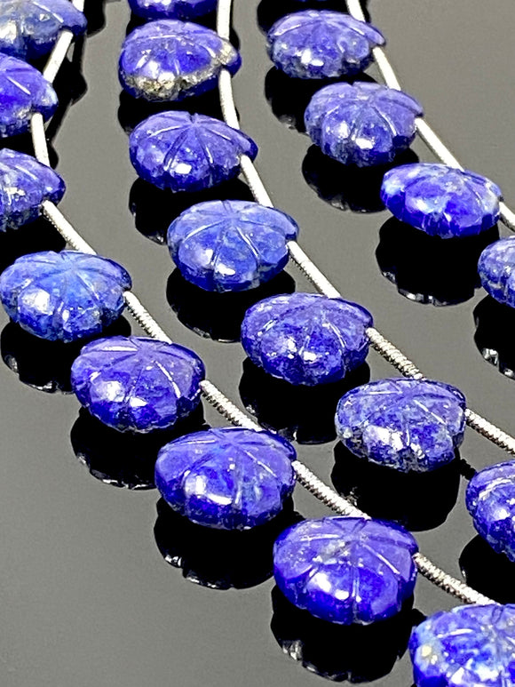 10 Pcs Lapis Lazuli Carved Gemstone Beads, Natural Lapis Lazuli Flower Carving Heart Shape Beads for Jewelry Making, 11mm - 12mm