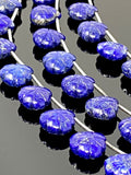 10 Pcs Lapis Lazuli Carved Gemstone Beads, Natural Lapis Lazuli Flower Carving Heart Shape Beads for Jewelry Making, 11mm - 12mm