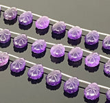 10 Pcs Amethsyt Carved Gemstone Beads, African Amethsyt Flower Carving Pear Shape Beads for Jewelry Making, 13.5 x 10mm