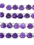 10 Pcs Amethsyt Carved Gemstone Beads, African Amethsyt Flower Carving Heart Shape Beads for Jewelry Making, 11mm - 12mm