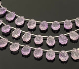 10 Pcs Amethsyt Carved Gemstone Beads, Amethsyt Flower Carving Pear Shape Beads for Jewelry Making, 14x10mm