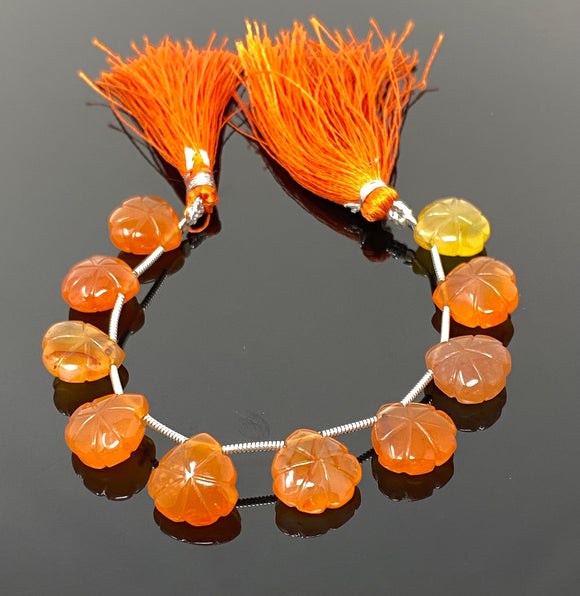10 Pcs Carnelian Carved Gemstone Beads, Carnelian Flower Carving Heart Shape Beads for Jewelry Making, 12x12mm